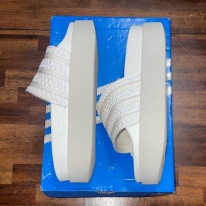 Adidas White Adilette Bonega Sandals